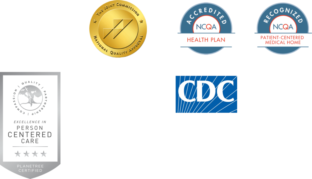 sun river health accreditation logos including CDC, NCQA